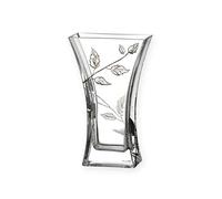 Contemporary Silver Leaf Tendril Flat Flare Column Flower Vase Mouth Blown Hand Decorated Glass - Ideal Silver Anniversary 25th Wedding Gift - 23cm