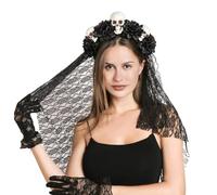 Contemporary Skeleton Veil Hairpiece Elastic Punk Headband Hair Decors For Themed Event And Nighttime Celebrations Dark Gothic Headpiece