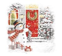 Contemporary Snow Scenes Festive Art Charity Christmas and New Year Cards - Eco-Friendly - Pack of 6 (Snowman Welcome)