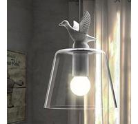 Contemporary Soft and Romantic Adjustable Pendant Light 7" Wide White Resin Bird and Hand-Blown Clear Glass Shaded Pendant Lamp Mounted Lighting Fixture Ceiling Light Chaner in White