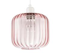 Contemporary Soft Pink Glass Wide Ribbed Curved Square Pendant Ceiling Light Shade | 20cm x 20cm | E27 or B22 Lamp Holder by Happy Homewares