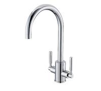Contemporary Solid Brass Brushed Steel Double Lever Kitchen Sink Mixer Tap - Ideal Standard Volcano Black & Silver Chrome Bar Faucet
