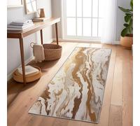 Contemporary Style Fluid Metallic Texture Hallway Runner Rug 80X240 Cm - Non Slip Washable Long Carpet For Corridor, Kitchen, Bedroom, Entryway - Soft Microfiber Low Pile Floor Mat Gold