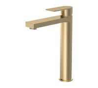 Balterley Tall Basin Mixer Tap, Mono Bathroom Taps, High Rise Monobloc Basin Sink Mixer Tap with Lever Handle, Round Body, Flat Square Spout Sink Taps for Cloakroom - 50 x 190 x 269mm (Brushed Brass)