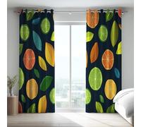 Contemporary Thermal Curtains Multicolor Cartoon Microfiber Eyelet Curtains Vivid Fruit Leaves Full Blackout Grommet Top for Living Room 52 x 84 Inch Drop 2 Panels