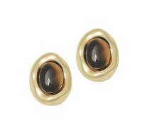 Contemporary Tiger's Eye Stone Earrings Metal Construction Studs Trendy Accessories For Fashion Enthusiasts Metal Rivets With Animal Motif, one size, As described