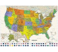 Contemporary USA Wall Map with Flags - 50" x 36" Art Quality Print