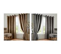 Contemporary Velvet Blackout Plain Soft Readymade Lined Ring Top Eyelet Curtains