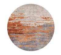 Contemporary Vintage Area Rug Soft Low Pile NonSlip Carpet with Distressed Grey & Orange Stripes Round Floor Mat ø140cm Perfect for Living Room & Bedroom Décor
