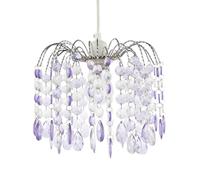Contemporary Waterfall Designed Pendant Light Shade with Lilac and Clear Acrylic Droplets - Chrome Plated Metal Frame by Happy Homewares