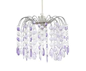Contemporary Waterfall Designed Pendant Light Shade with Lilac and Clear Acrylic Droplets - Chrome Plated Metal Frame by Happy Homewares