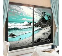 Contemporary Waves Privacy Window Film Beach Sunset Rocks Nature Stained Glass Window Coverings No Glue Static Cling Window Film for Home Office Stores 80 x 140 cm x2 Pcs