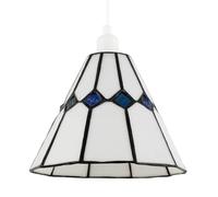 Contemporary White Glass Tiffany Pendant Light Shade with Midnight Blue Diamonds | 20cm x 15cm | Conical Shape by Happy Homewares