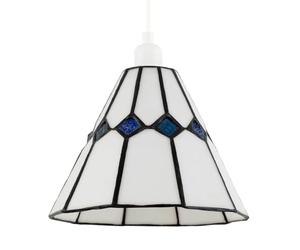 Contemporary White Glass Tiffany Pendant Light Shade with Midnight Blue Diamonds | 20cm x 15cm | Conical Shape by Happy Homewares