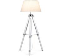 Contemporary White Wood Tripod Floor Standing Lamp with White Drum Shade, Elegant Corner Light for Home & Living Room Decor 50" Height