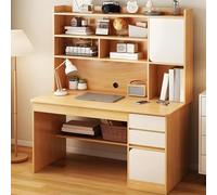 Contemporary Wood Credenza Desk - 47.2" L x 17.7" W x 64.2" H Stylish Home Storage Table with Drawers & Shelves Ideal for Computer & Office Use Natural Finish