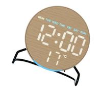 Contemporary Wood Grains LED Clock with Temperature Display Night Light Brightness Two Alarms Countdown Timer Adjustable Brightness Digital Clock
