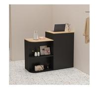 Contemporary Wooden Computer Desk for Office & Reception - Lockable Drawer & Shelves - Versatile Front Counter Table for Lobby, Home Office (L80cm/31.4in)