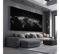 Contemporary World Map Large Canvas Wall Art Painting Luminous Earth Canvas Pictures Wall Art for Living Room Home Office Restaurant Decor,Space City 70x140cm Frameless