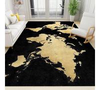 Contemporary World Map Rug 70x120cm Unique Black Gold Geography Rugs Small Area Carpet Machine Washable Suitable for Bathrooms Laundry Rooms Balconies Coffee Tables