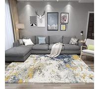 Contemporary Yellow White Grey Abstract Area Rug 180x200 cm - Soft Short Pile Carpet for Living Room, Bedroom, Dining Room & Home Office, Non-Slip Floor Mat, Stylish Modern Design