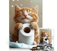 Content Cat with Toilet Paper Jigsaws 1000 Pieces for Teenagers Brain Exercise, Cozy Fun, Real Challenge, (50x75cm)