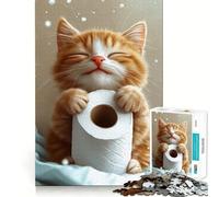 Content Cat with Toilet Paper Jigsaws 1000 Pieces for Teenagers Brain Exercise, Cozy Fun, Real Challenge, (50x75cm)