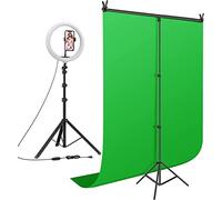 Content Creator Greenscreen Streaming Lighting Kit | 12 Inch Dimmable Ring Light Selfie with Green Screen Chromakey Background 2 x 3m | T Stand Background Holder For Streaming Youtube Vlog Tik Tok