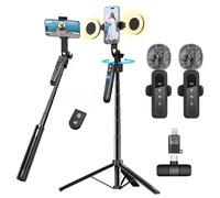 Content Creator Vlogging Kit for iPhone/Android,70-inch Al Auto Face Tracking Tripod for iPhone with Light and Wireless Microphones,TikTok/YouTube Starter Kit