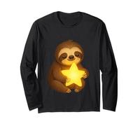 Content Sloth Holding Shining Star Warm Night Illustration Long Sleeve T-Shirt