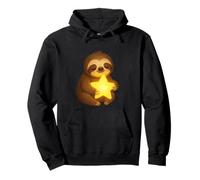 Content Sloth Holding Shining Star Warm Night Illustration Pullover Hoodie