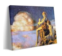 Contentment by Maxfield Parrish Art Nouveau Poster Featuring Two Figures on A Rock Under Starry Sky for Home Wall Decor Canvas Wall Art Decorative Bedroom Modern Home Print Picture Artworkss Frame 12x