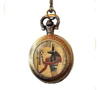 CONTIA Anubis Pocket Watch Necklace, Egyptian Lord of The Underworld, Egyptian Jewelry, Vintage Charm Glass Photo Jewelry