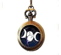 CONTIA Blue Triple Moon Goddess Pocket Watch Necklace Wiccan Jewelry Wedding Bridesmaid Friend Birthday Gifts Art Nouveau Beautiful Gifts