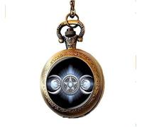 CONTIA Triple Moon Pentagram Pocket Watch Necklace Pentacle Jewelry Art Nouveau Beautiful Gifts