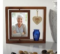 Contid Memorial Picture Frame and Small Urn Set,Mini Cremation Urn Keepsake for Loss of Loved One,Frame Hold a 4’’-6’’ Photo,little urn for ashes with picture frame and Brown Wood Photo Frame