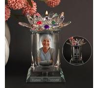Contid Small Urns for Human Ashes Rotatable Crystal Mini Crystal Ashes Cremation Keepsake Photo Urn with Colorful Crystal Lotus Candle-Holder Cremation Funeral Tree of Life Pattern Ashes Holder Urns