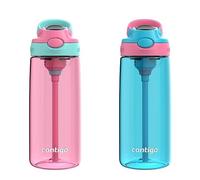 Contigo Aubrey Kids BPA-Free Water Bottle with Silicone Straw Spill-Proof Lid Dishwasher Safe 20oz 2-Pack Suitable for 3+ Years Azalea/
