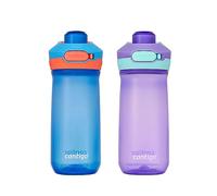 Contigo Jessie Kids Water Bottle Leak-Proof Lid 14oz Dishwasher-Safe Fits Most Cup Holders 2-Pack Blue Poppy/Coral & Amethyst/Jade