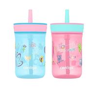 Contigo Leighton Kids Plastic Water Bottle, Spill-Proof Tumbler with Straw for Kids, Dishwasher Safe, 14oz 2-Pack, Blue Raspberry/Butterflies & Azalea/Llamas