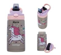 Contigo Personalised Kids Thermal Water Bottle 380ml - Engraved, Easy Clean AUTOSPOUT Stopper, Leakproof - Gift Idea (Strawberry Unicorn)