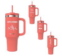 Contigo THERMALOCK Tumbler Straw Cup 1200 ml with Engraving Handle and Straw, Insulated Thermal Drinking Bottle Made of Stainless Steel with Lid, Cools for 29 Hours, BPA-Free (Coral)