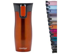Contigo West Loop Autoseal Travel Mug, Stainless Steel Thermal Mug, Vacuum Flask, Leakproof Tumbler, Coffee Mug with BPA Free Easy-Clean Lid, 470 ml, Tangerine