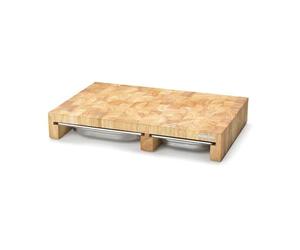 Continenta Rubber Tree Forehead Wood Cutting Board with 3 Stainless-Steel Drawers, Multi Colour, One Size