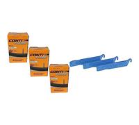 Continental Mountain Bike Inner Tubes with 42mm Presta Valve (Set of 3),Black,29" x 1.75-2.5 & Park Tool TL-1.2 - Tyre Lever Set Of 3 Carded Tool, Blue
