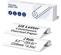 Continuous Thermal Printer Paper Roll - 8.5” * 255.91” (216mm * 6500mm), Compatible with Phomemo Printer Paper M832 M831 M833 M834 M835 US Letter Thermal Paper for Documents Contracts (2 Rolls)