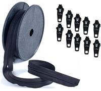 Continuous Zip Black and Beige with Sliders Cushions Upholstery Nylon Coil Zipper Tape for Sewing Heavy Duty zips on roll Number 8 (Black 5 Meter with 10 Sliders)