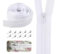 Continuous Zipping White Chain 5.3m Zipper Size 3# Nylon Cushions Upholstery Zips for Sewing Heavy Duty Trimmable on Roll NO.3 Pullers for DIY Sewing Tailor Craft Bag (5m / 10 Zipper Sliders)
