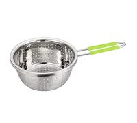 Contiup Stainless Steel Perforated Metal Colander Strainer with Long Green Handle Sieve Sifters Use for Kitchen Food Pasta Noodles Spaghetti Vegetables Silver - 7.9inch