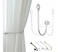 Contoeey Metal Curtain Tiebacks Hooks Wall Mounted Decorative Drapery Holder 2 Pack Window Curtain Holdback Hook, Silver Tear-Shaped